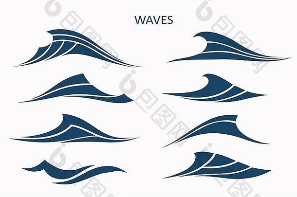 海洋模式程式化的蓝色的波光背景水波标志摘要设计化妆品冲浪体育运动标识概念
