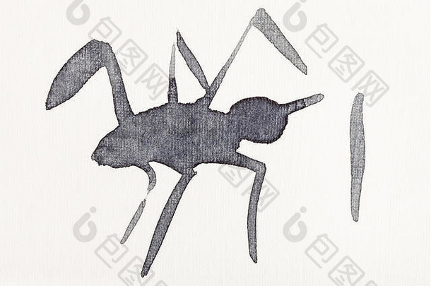 奶油纸上的sumi-e风格手绘-黑色水彩绘制的蜘蛛素描