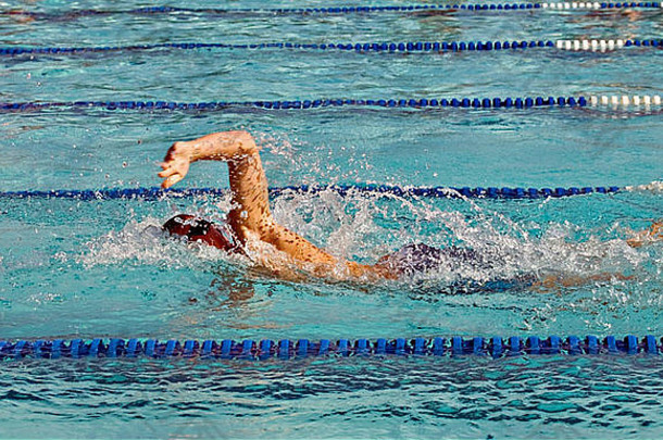 男孩游泳自由泳竞争游泳满足