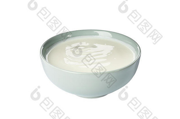 一碗白色背景的酸奶油酸奶