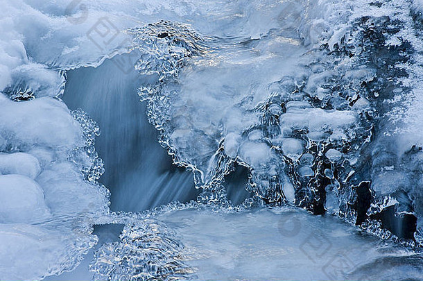 小溪，瀑布，寒冷，小溪，水晶，十二月，环境，秋天，流动，流体，冻结，新鲜，霜冻，冰，冰柱，景观，