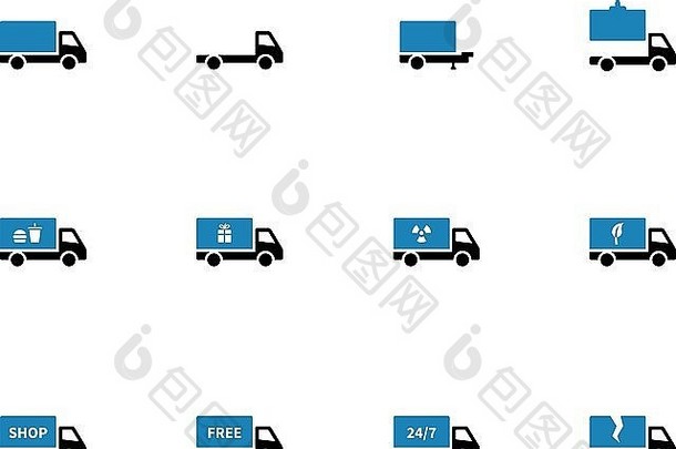 白色背景上的卡车和运输duotone图标。