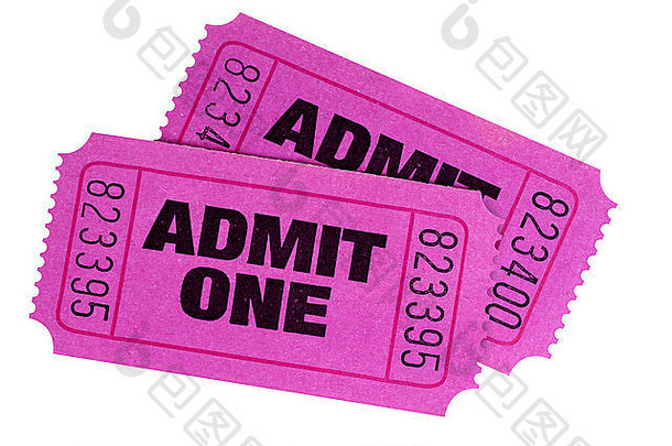 两张紫色或粉红色的电影票，分别放在白色背景上。