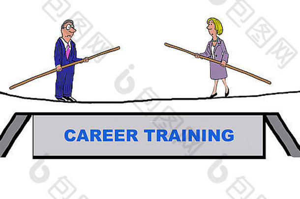 两个人走钢丝的商业插图和“职业培训”字样。