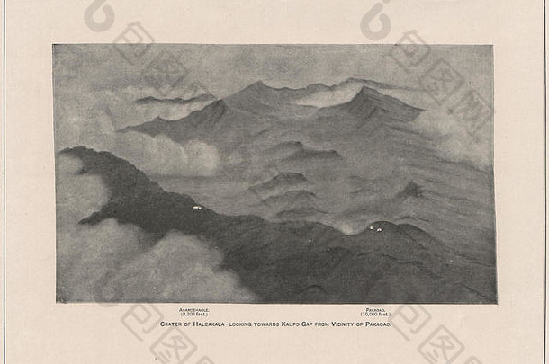 毛伊岛：Pakaao/summit的Haleakala火山口Kaupo缺口。USCGS，旧版1889