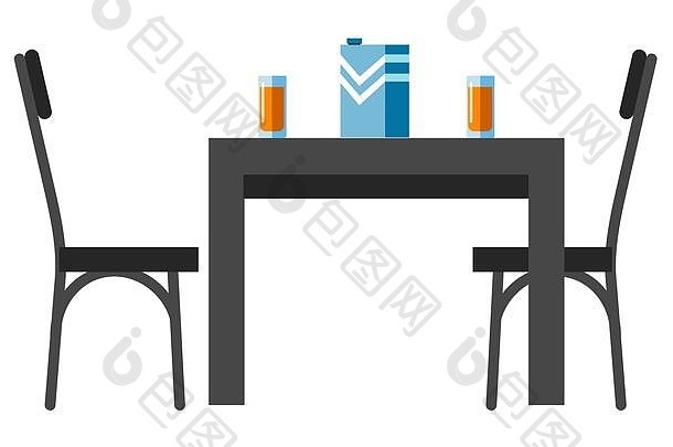 两人带果汁杯的椅子和桌子