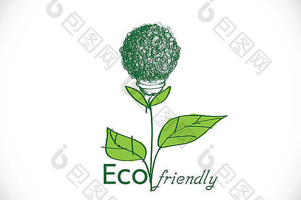 绿色环保灯泡植物生长绿色生态能源理念