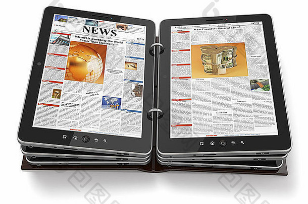 平板电脑上的报纸或杂志。3d