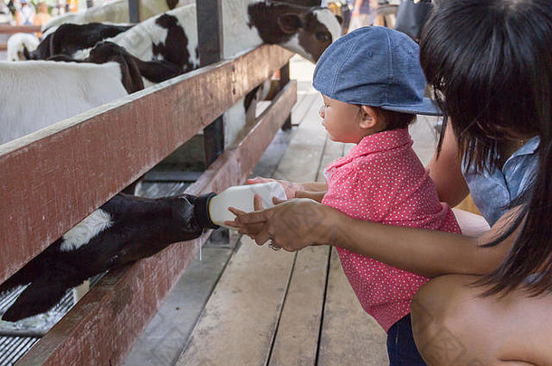 亚洲美丽的妈妈在农场为宝宝喂奶，为宝宝喂奶，活动家庭，提<strong>升学</strong>习体验