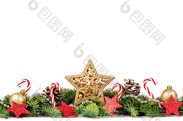 圣诞背景，白色背景上有球和装饰物