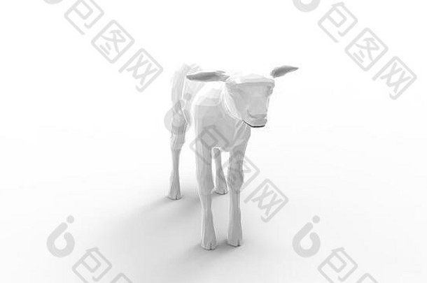 白色背景上隔离的小羔羊幼兽的3D渲染