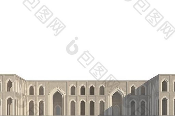 原设计中东建筑隔离在白色背景上3d插图