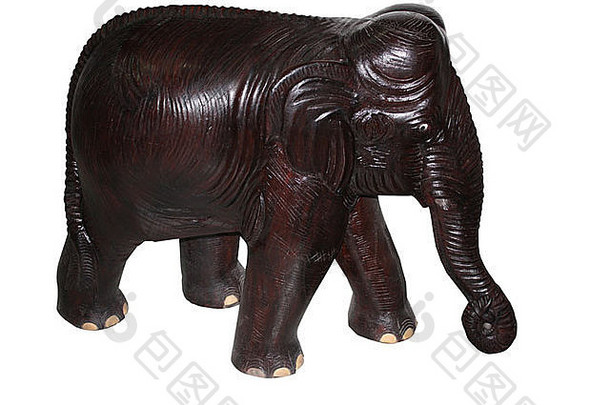 木大象雕刻白色背景