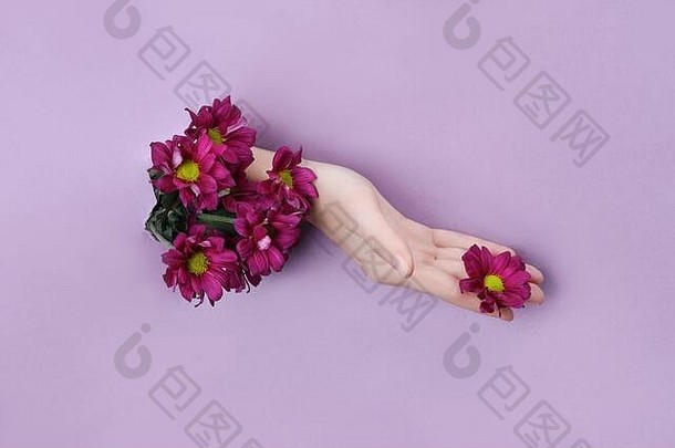 自然<strong>化妆品</strong>皮肤手保湿营养花提取女人持有红色的花瓣花手