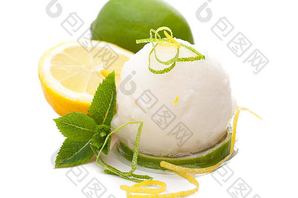 冰奶油圣代单独家新闻柠檬冰奶油柠檬装饰白色背景
