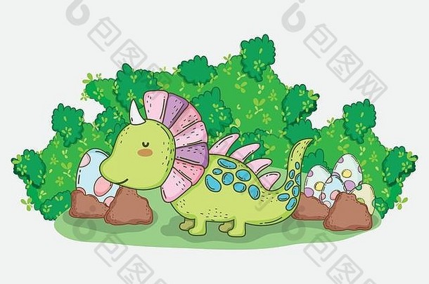 可爱的styracosaurus恐龙鸡蛋灌木
