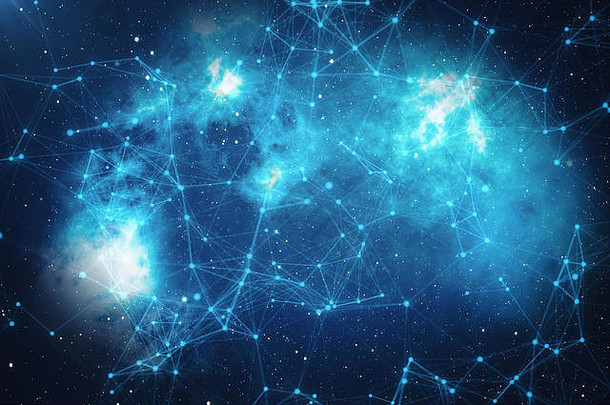 呈现技术连接未来主义的形状蓝色的点网络摘要背景蓝色的背景星星星云概念网络