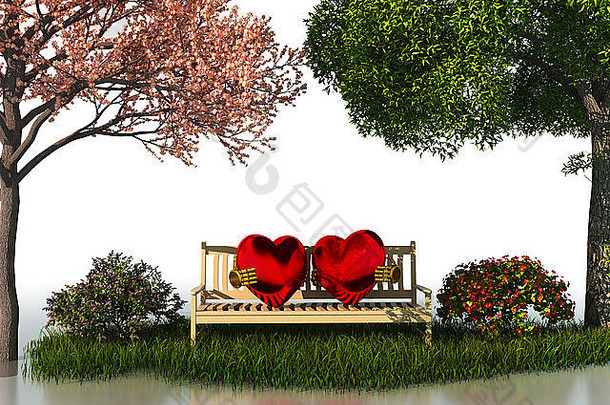 3D valentine view，拥有美丽的夏季和春季树木，演绎爱情和浪漫。