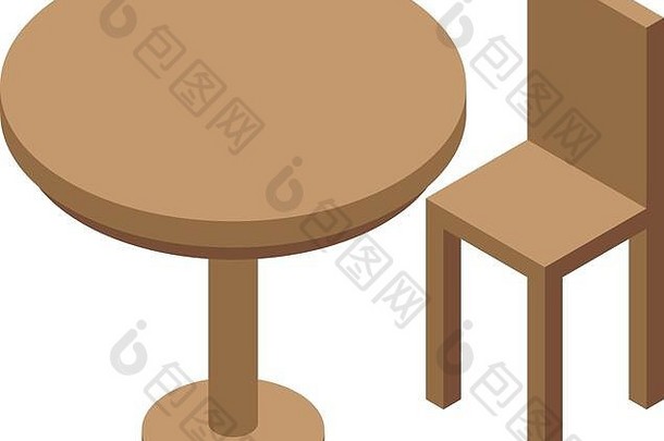 木椅子表格图标等角风格