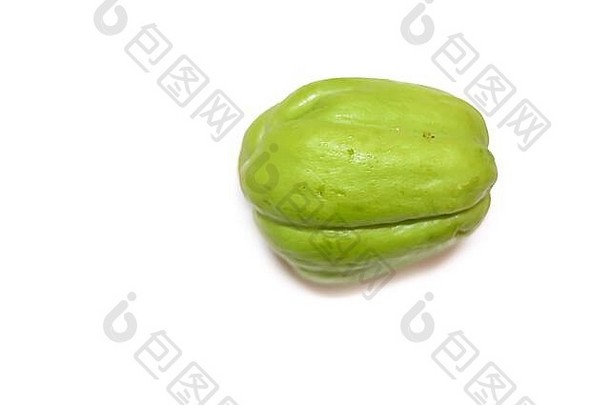 佛手瓜美味的绿色蔬菜，躺在白色背景上