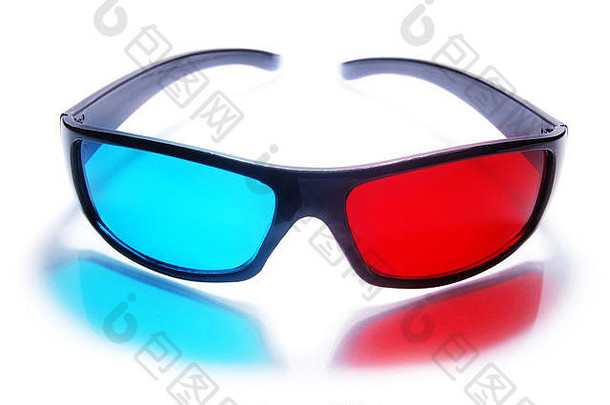 立体声浮雕塑料眼镜白色背景眼镜创建红蓝反射