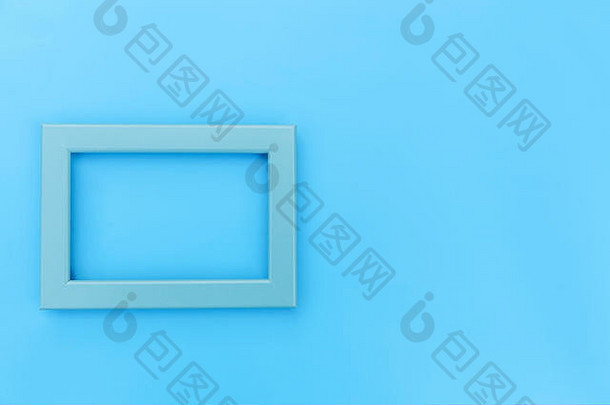 简单的设计空蓝色的框架孤立的蓝色的柔和的色彩斑斓的背景前视图平躺复制空间模拟最小的概念