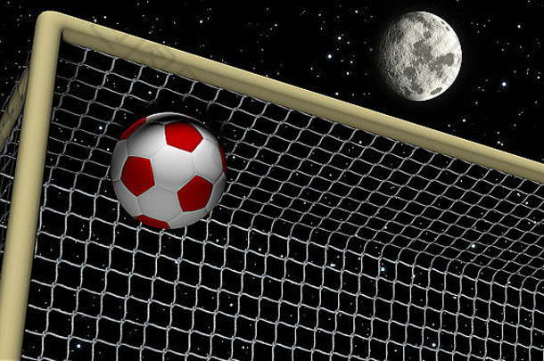 足球足球在夜间背景下向球门网移动