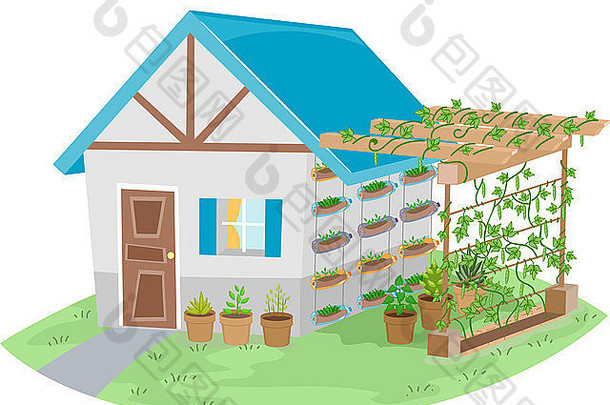 插图特色房子格子花园