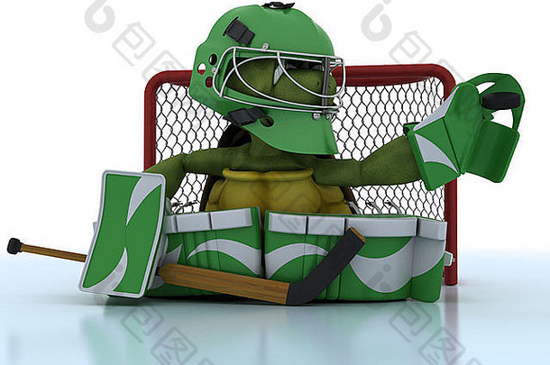 玩冰球的乌龟的3D渲染