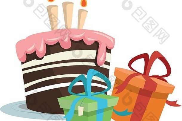 礼物盒子生日<strong>蛋糕</strong>图标色彩斑斓的设计
