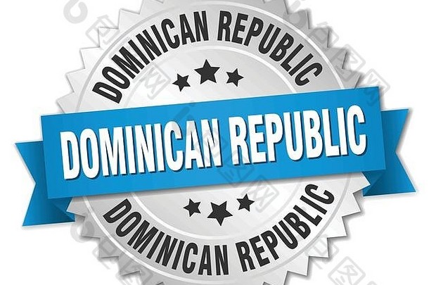 多米尼加共和国轮银徽章蓝色的丝带