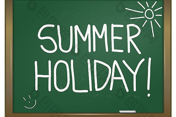 插图描绘绿色粉笔董事会单词的夏天假期的写白色粉笔