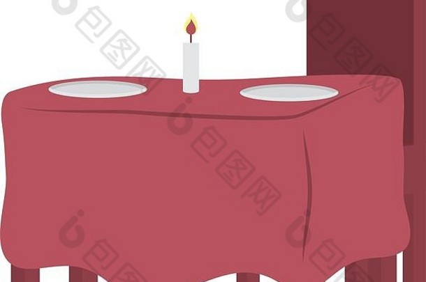桌上餐厅，有盘子和蜡烛