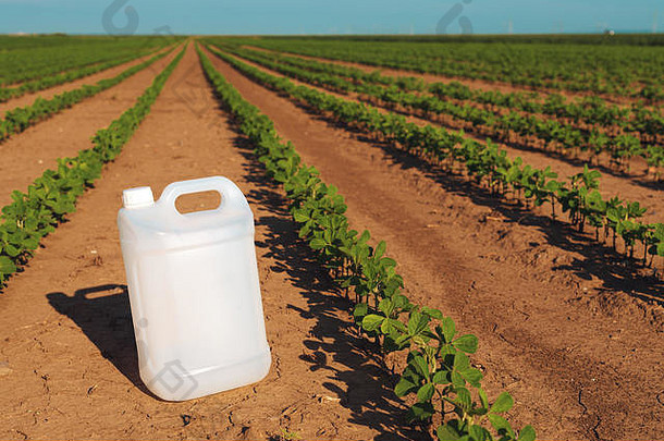 大豆作物保护概念空白通用的农药罐壶完美的清洁场杂草