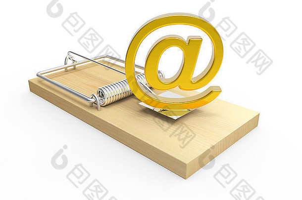 渲染黄金电子邮件地址象征鼠标陷阱