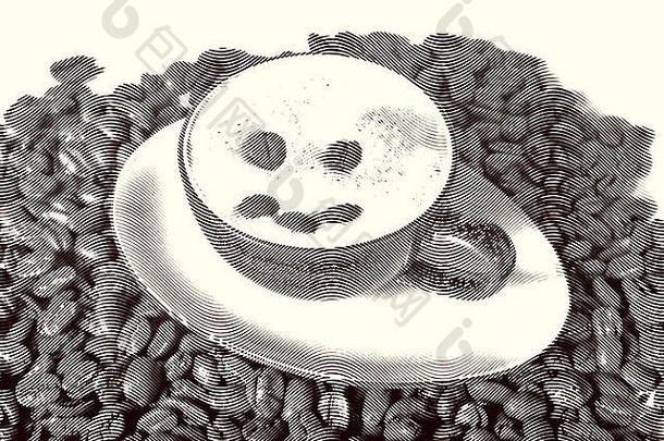 画素描画咖啡豆杯