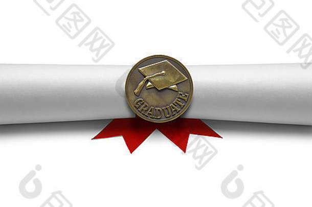 文凭-研究生学位，奖牌背景为白色。