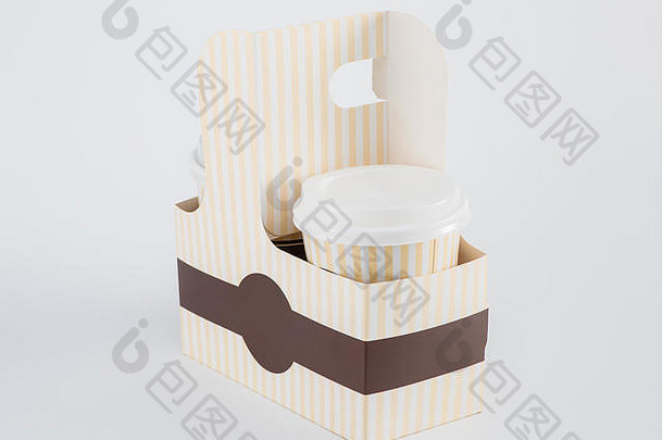 纸杯咖啡外卖盒子白色背景