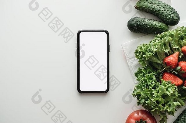 智能<strong>手机</strong>白色屏幕蔬菜表格模拟