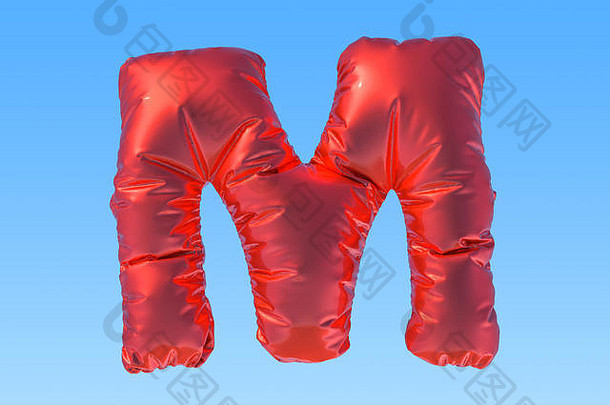 红箔气球字母M，3D渲染