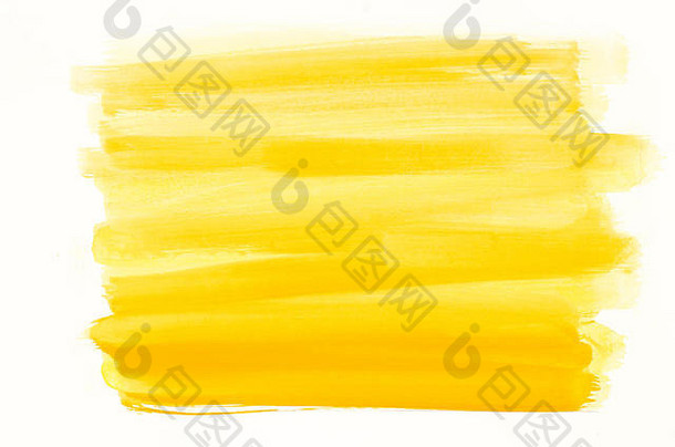 在白纸背景上绘制的黄色水彩纹理