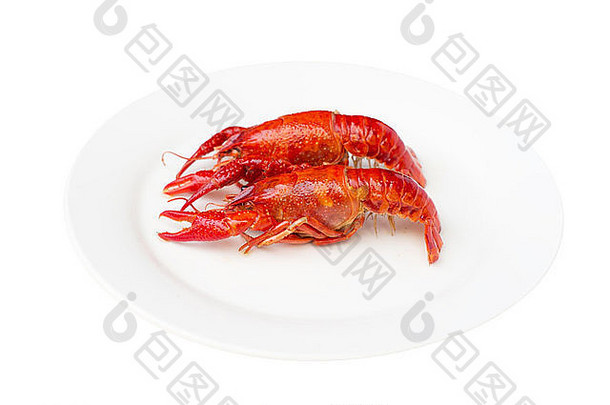 煮熟的小龙虾在盘子里被分离出来