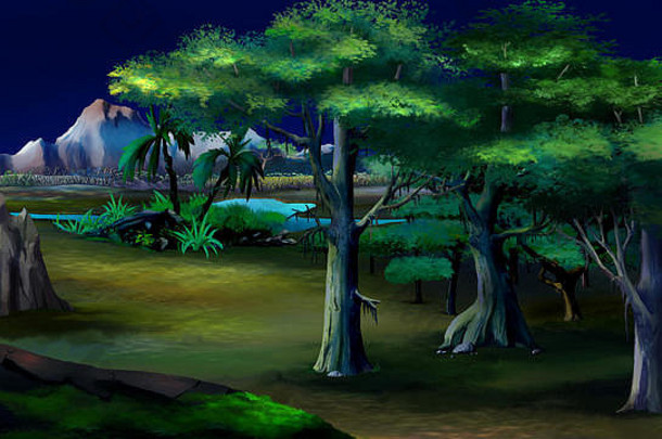 非洲夏夜的相思树，背景是山脉。