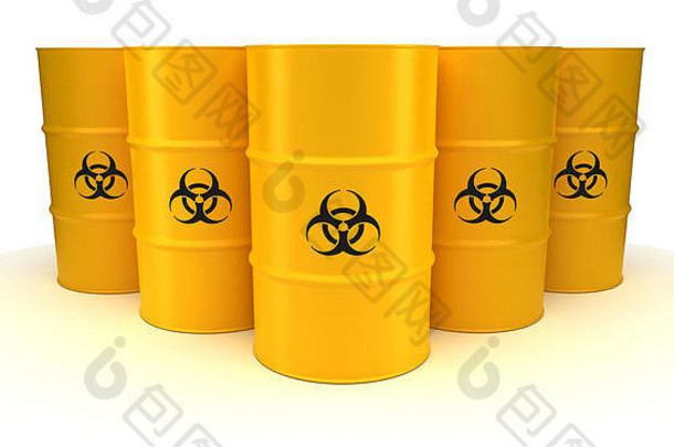 黄色生物危害废物桶（白色背景隔离）