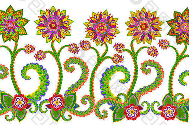 复古波斯地毯风格的花卉马赛克镶边。从夏花中分离抽象手工拼贴