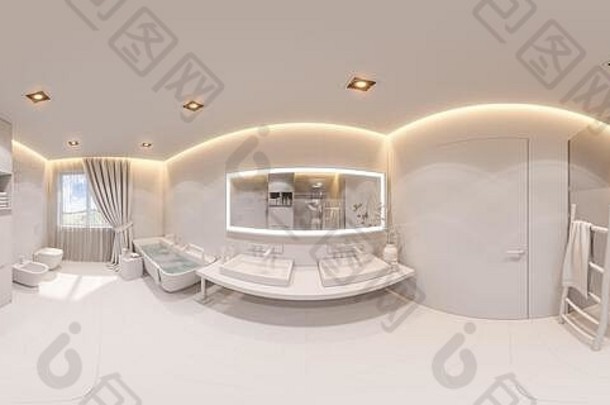 渲染球形度无缝的全景浴室私人房子室内设计白色