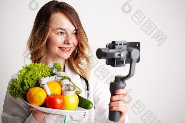 营养学家记录视频博客健康的吃移动电话