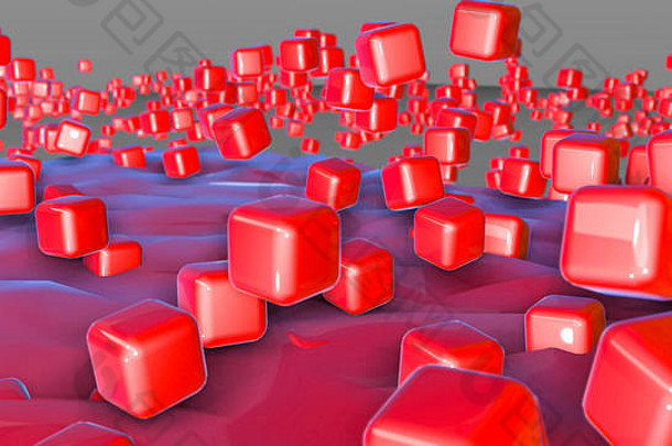 红色的三维立方体。出身背景三维渲染
