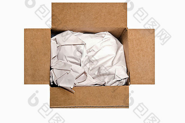 装满包装纸的敞口纸箱。