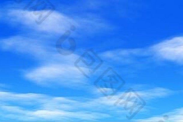 五彩缤纷的全景景观：蓝天白云。（平面背板，3D渲染计算机数字生成的插图。）